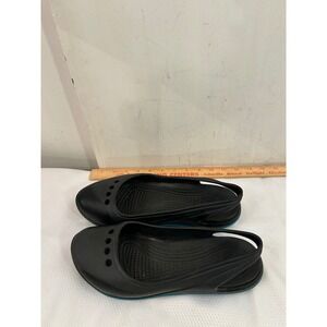 Crocs Rio Flat 10 Black Blue Slingback Pointed Toe Shoes Womens